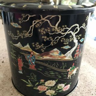 Baret Ware England Biscuit Barrel Tea Tin with Handle Asian Oriental Chinoiserie 2