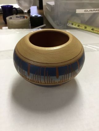 Navajo Native American Indian Art Pottery Bowl Signed In