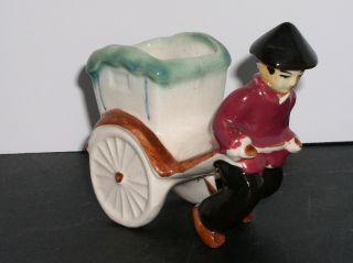 Occupied Japan Porcelain Asian Figure Man Pulling Rickshaw Planter