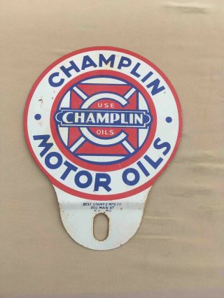 Old Use Champlin Motor Oils Tin Advertising License Plate Topper Sign
