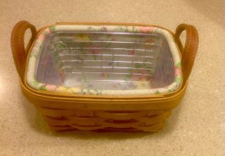 Longaberger Small Berry Basket Combo With Leather Handles,  Flowered Liner