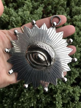 Huge Antique Victorian/edwardian Masonic?silver Plated All Seeing Eye Pendant