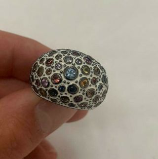 Silver Enamel & Multi Coloured Sapphire Designer Ring,  M.  C.  L,  925