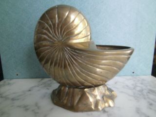 Vintage Solid Brass Nautilus Sea Shell Planter Made In Korea