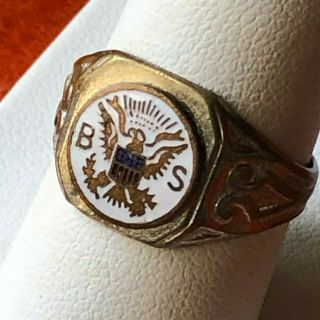 Boy Scouts Of America Eagle Scout Ring Silver/gold Enamel Size 7.  5 Vintage