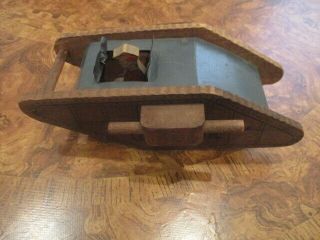 Vintage Ww 1 Toy Wood Tank With Moving Wood Tank Commander