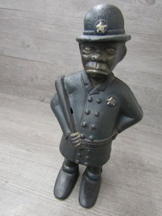 Vintage Cast Iron Coin Bank Black Policeman Cop In Uniform