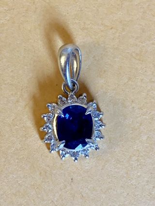 Vintage 0.  65ct Blue Sapphire Vs G Diamond Platinum 900 Halo Pendant 1.  7 Grams