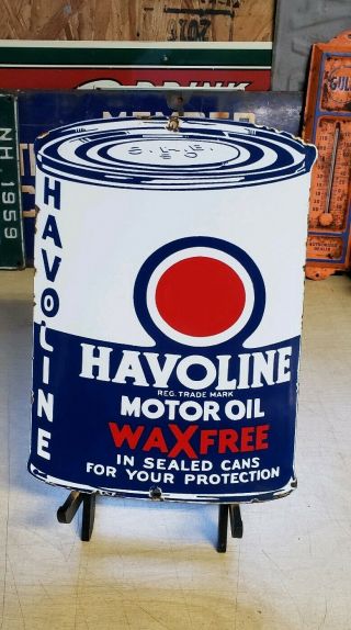 Havoline Wax Motor Oil Porcelain Sign Oil Can Shape Vintage Brand Lubster