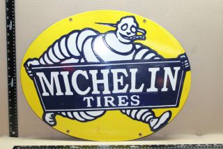 Rare Michelin Tires Dealer Porcelain Metal Sign Gas Oil Cigar Man Farm Barn Corn