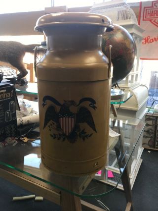 Unique Vintage 10 Gallon Tall Painted American Eagle Milk Can Western United