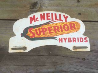 Old Mcneilly Superior Corn Hybrids Painted Metal Ad License Plate Topper Sign