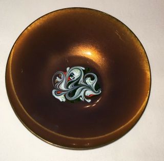 Vintage Mcm Statham Enamel On Copper Metallic Dish/mid Century Modern 8.  5 " Diam