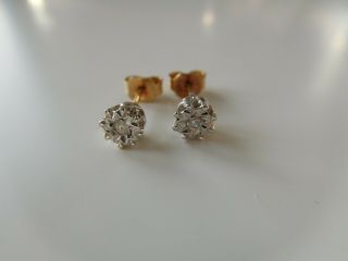 Fine vintage 9ct 9k 9kt 375 yellow and white gold & diamond stud earrings 3