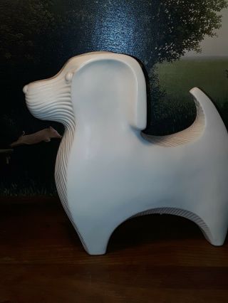 Mid Century Designer Jonathan Adler Large White Ceramic Dog,  Pooch,  Doggie