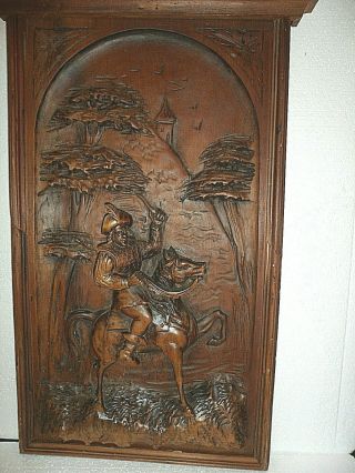 Antique Black Forest Carved Wood Panel,