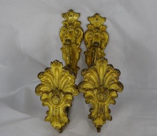 Antique French Pair Gilt Bronze Curtain Hold Tiebacks Hooks Stamped