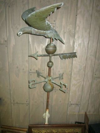 Antique Copper Eagle Weather Vane Complete ; Patina