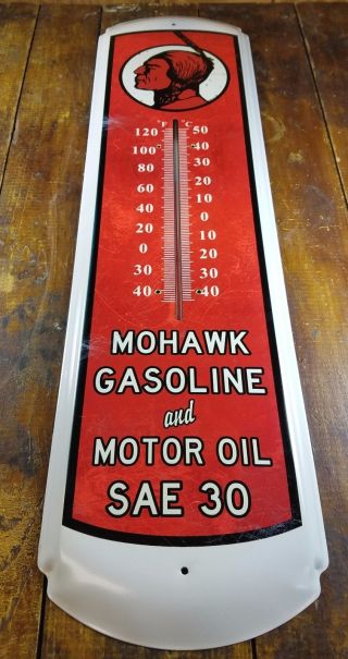 Mohawk Gasoline Motor Oil Sae 30 Red Indian Face Advertising Gas Thermometer