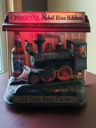 Vintage Pabst Blue Ribbon Beer Moving Train Sign