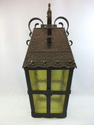 Vintage French Country Outdoor Porch Light Sconce Textured Amber Glass Large 2 