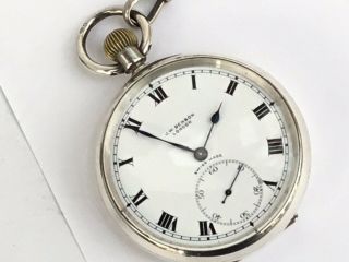 Antique J W Benson Silver Pocket Watch and Silver Graduated Chain 1916 2