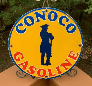 Old Vintage Conoco Gasoline Porcelain Gas Station Pump Sign