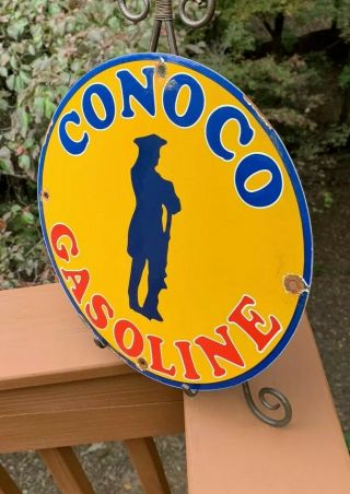 OLD VINTAGE CONOCO GASOLINE PORCELAIN GAS STATION PUMP SIGN 3