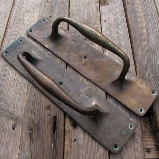 Large Old Reclaimed Solid Brass Door Pull Handles / Pub / Shop / Bar 12 "