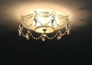 Vintage Chandelier,  Antique Rare Draped Glass,  Low Profile Ceiling Light