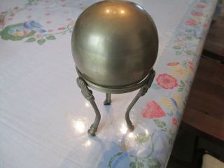 Vintage 4 Inch Brass Sphere On Brass 3 Foot Stand