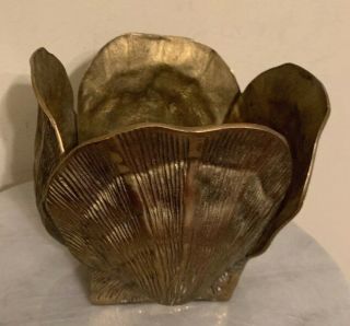 Large Vintage Brass Scallop Shell Planter - 6”by 8 " - 2.  10 Lbs Patina