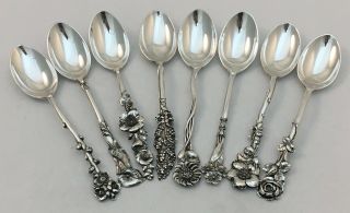 Reed & Barton Sterling Harlequin Spoons Set Of 8