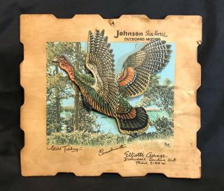 Vintage Johnson Seahorse Outboard Motors Sign Rare Wild Turkey 9”x8” Birch Wood