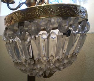 Vintage Ceiling Light Fixture Hollywood Regency Crystal Glass Gold
