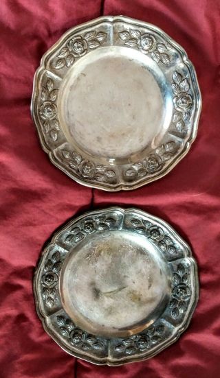 Aztec Rose Sanborns Mexico Sterling Silver Dessert Plates (2) 6 "