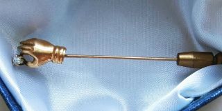 Victorian 14k Gold Hand Stick Pin W/ Diamond Accent (hat/scarf/lapel)