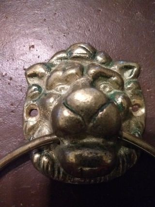 Pair Vintage Brass Lion Head Towel Holder Ring Rack Japan