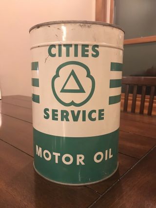 Vintage Cities Service 5 Quart Motor Oil Metal Can Gas Station Sign