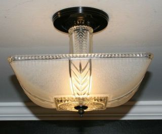 Antique Square Frosted Glass Semi Flush Art Deco Ceiling Light Fixture