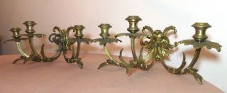 Pair Antique Ornate Victorian Gilt Bronze Wall Candle Holder Fixtures Brass
