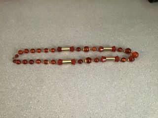 Signed Lanvin Paris Chunky Amber Bead Vintage Necklace France 2