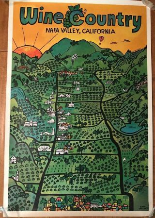 Vintage 1971,  1974 Earl Thollander Art Poster,  Wine Country,  Napa Valley,  Calif.