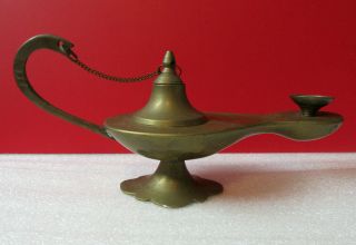 Metal Solid Brass Genie Lamp Oil Candle Incense Burner Scalloped Bottom
