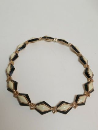 Vintage Ciner Black White Gold Tone Collar Necklace Gorgeous