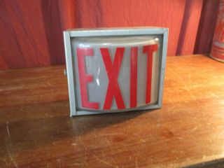 Vintage Curved Glass Steampunk Metal Wall Exit Sign / Light Mcphilben No Socket