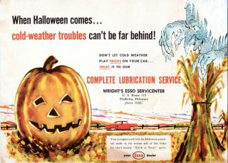1950s Frederica Delaware Wrights Esso Gas Station Advertisement Halloween Art