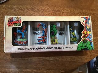 2010 Marvel Comics Collectors Series Pint Glass 4 - Pack.  Open Box.
