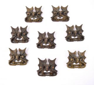 Set Of 8 Antique Victorian Bronze Gargoyle Bat Wing Snake Drawer Pull Handles