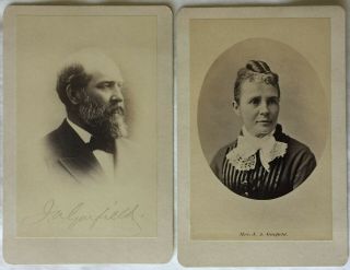 President John A.  Garfield & His Wife Lucretia - 2 Cabinet Card Photographs